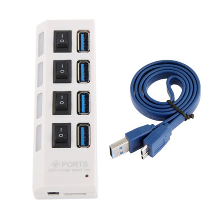 USB hub met 4 poorten met aan/uit schakelaars usb 3.0 wit