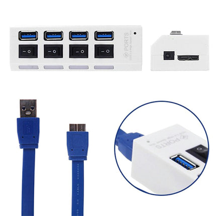 USB hub met 4 poorten met aan/uit schakelaars usb 3.0 wit