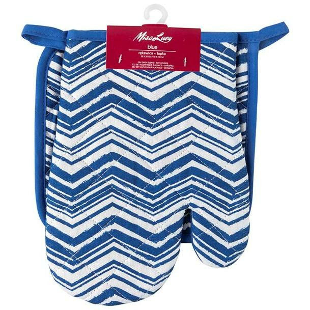 Miss Lucy Blue ovenhandschoen en pan lap set van 2 stuks 18 x 25 cm