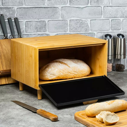 Klausberg KB-7399 Stalen broodtrommel bamboe met zwarte deksel