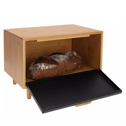 Klausberg KB-7399 Stalen broodtrommel bamboe met zwarte deksel