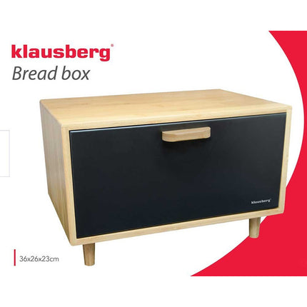 Klausberg KB-7399 Stalen broodtrommel bamboe met zwarte deksel