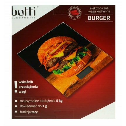 Botti Electronics Burger keukenweegschaal – Digitale precisie weegschaal 1g tot 5kg – Met tarrafunctie – Elektrisch – Inclusief batterijen