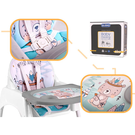 Guimo 3 in 1 voedingsstoel / kinderstoel met 5-punts gordel wild & free blauw