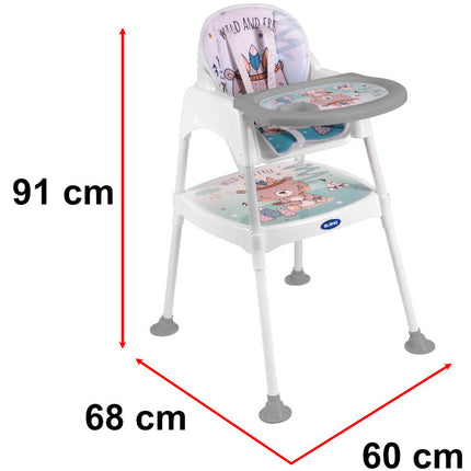 Guimo 3 in 1 voedingsstoel / kinderstoel met 5-punts gordel wild & free blauw