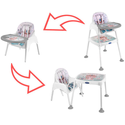 Guimo 3 in 1 voedingsstoel / kinderstoel met 5-punts gordel wild & free blauw