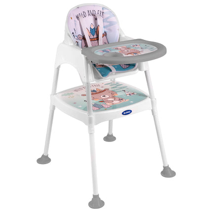 Guimo 3 in 1 voedingsstoel / kinderstoel met 5-punts gordel wild & free blauw