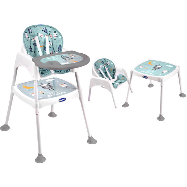 Guimo 3 in 1 voedingsstoel / kinderstoel met 5-punts gordel happy dreams groen