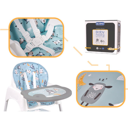 Guimo 3 in 1 voedingsstoel / kinderstoel met 5-punts gordel happy dreams groen