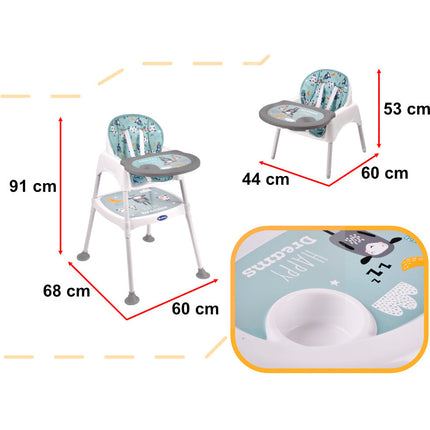 Guimo 3 in 1 voedingsstoel / kinderstoel met 5-punts gordel happy dreams groen