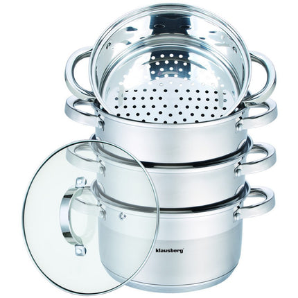 Klausberg KB-7140 stoompan 5-delig RVS 3.1L ∅ 20 cm - geschikt voor inductie