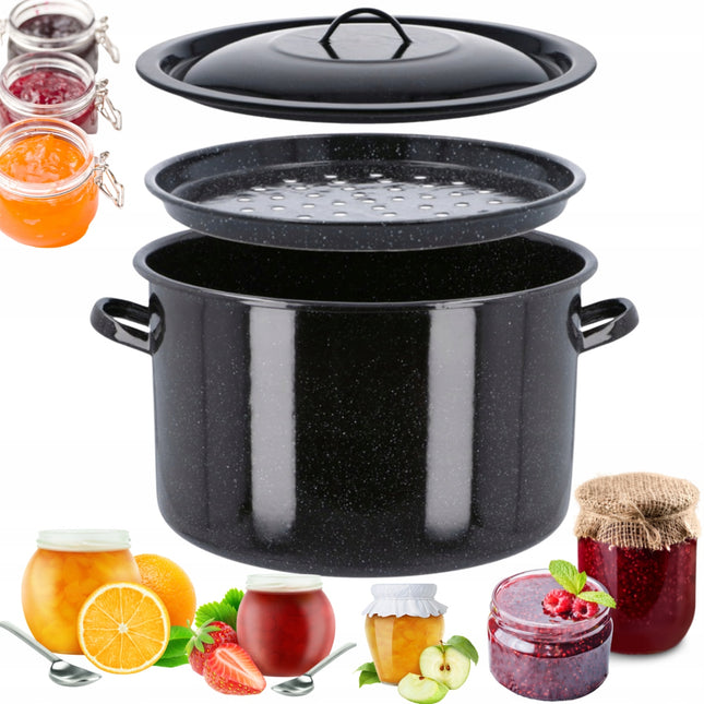 Enger Impex Grote Emaille Kookpan met Vergietinleg – 32 cm – 15,5 Liter – Voor Inductie & Alle Warmtebronnen – Ideaal voor Inmaken & Conserveren