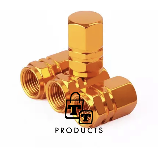 TT-products ventieldopppen hexagon gold aluminium 4 stuks goud