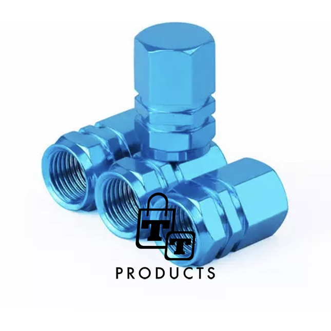 TT-products ventieldopppen hexagon light blue aluminium 4 stuks lichtblauw