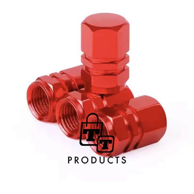 TT-products ventieldopppen hexagon red aluminium 4 stuks rood