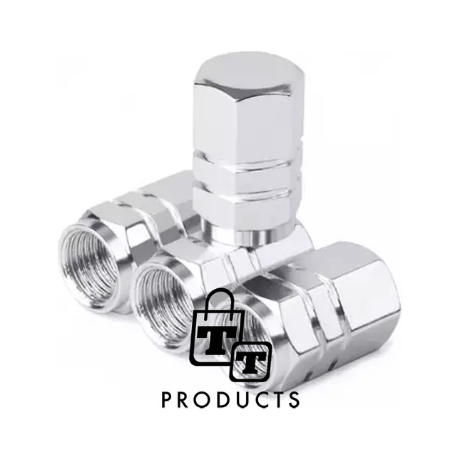 TT-products ventieldopppen hexagon silver aluminium 4 stuks zilver