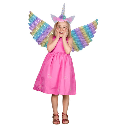 Kinder verkleedset / carnaval outfit unicorn met regenboog vleugels