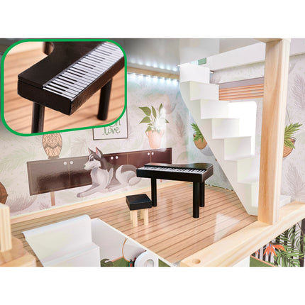 Zeer luxe grote houten poppenhuis/ speelhuis met meubels in boho stijl met LED verlichting78 cm
