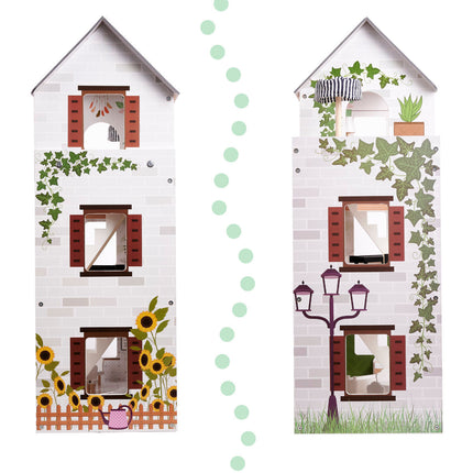 Zeer luxe grote houten poppenhuis/ speelhuis met meubels in boho stijl met LED verlichting78 cm