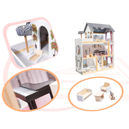 Zeer luxe grote houten poppenhuis/ speelhuis met meubels met LED verlichting 78 cm