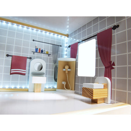 Zeer luxe grote houten poppenhuis/ speelhuis met meubels met LED verlichting 78 cm