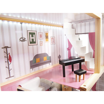 Zeer luxe grote houten poppenhuis/ speelhuis met meubels met LED verlichting 78 cm