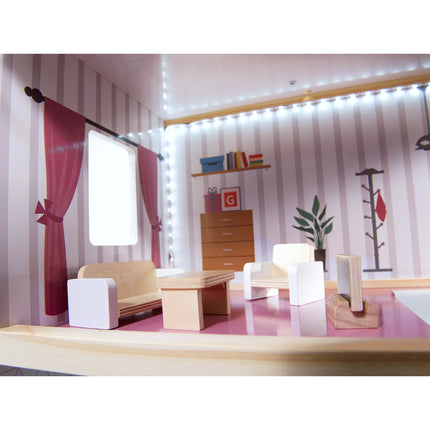 Zeer luxe grote houten poppenhuis/ speelhuis met meubels met LED verlichting 78 cm