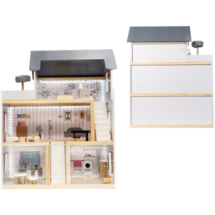 Zeer luxe grote houten poppenhuis/ speelhuis met meubels met LED verlichting 78 cm