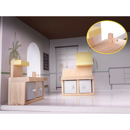 Zeer luxe grote houten poppenhuis/ speelhuis met meubels 70 cm grijs