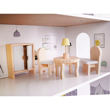 Zeer luxe grote houten poppenhuis/ speelhuis met meubels 70 cm grijs