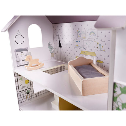 Zeer luxe grote houten poppenhuis/ speelhuis met meubels 70 cm grijs
