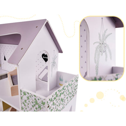 Zeer luxe grote houten poppenhuis/ speelhuis met meubels 70 cm grijs
