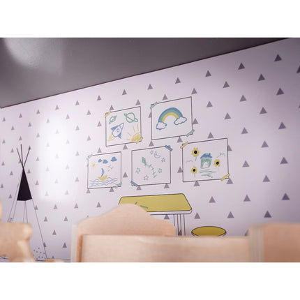 Zeer luxe grote houten poppenhuis/ speelhuis met meubels 70 cm grijs