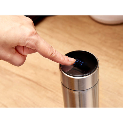 Thermosbeker en thermosfles met LED graden display en thee / koffie zeef 500 ml rood