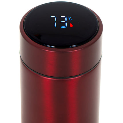 Thermosbeker en thermosfles met LED graden display en thee / koffie zeef 500 ml rood