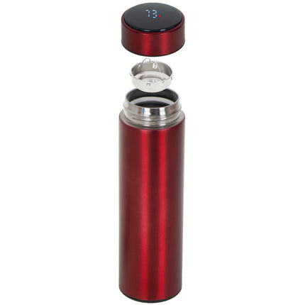 Thermosbeker en thermosfles met LED graden display en thee / koffie zeef 500 ml rood