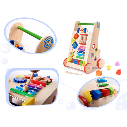 6 in 1 educatieve houten loopwagen - activiteiten looptrainer 31.5 x 33 x 50 cm