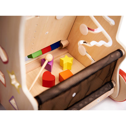6 in 1 educatieve houten loopwagen - activiteiten looptrainer 31.5 x 33 x 50 cm