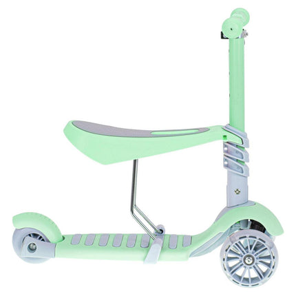 Balans 3 in 1 step met zitje - driewieler - skateboard met lichtgevende wielen tot 20kg mint groen