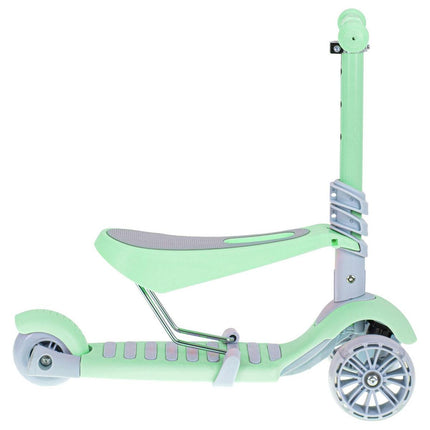 Balans 3 in 1 step met zitje - driewieler - skateboard met lichtgevende wielen tot 20kg mint groen