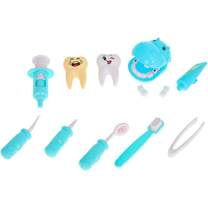 13-delige Speelgoed Tandarts Set – Nijlpaard Blauw – Medische Rollenspel Kit – Inclusief Tandheelkundige Instrumenten