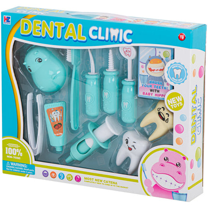 13-delige Speelgoed Tandarts Set – Nijlpaard Blauw – Medische Rollenspel Kit – Inclusief Tandheelkundige Instrumenten