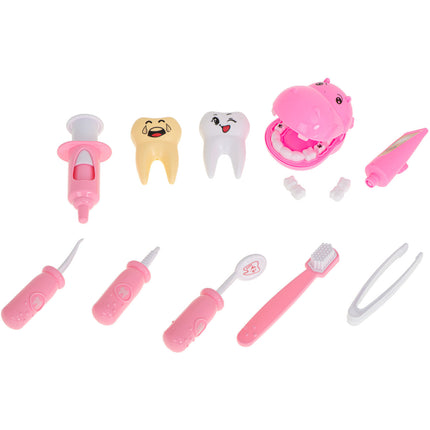 13-delige Speelgoed Tandarts Set – Nijlpaard Roze – Medische Rollenspel Kit – Inclusief Tandheelkundige Instrumenten