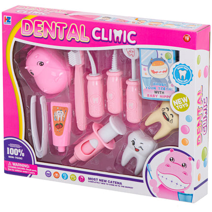 13-delige Speelgoed Tandarts Set – Nijlpaard Roze – Medische Rollenspel Kit – Inclusief Tandheelkundige Instrumenten