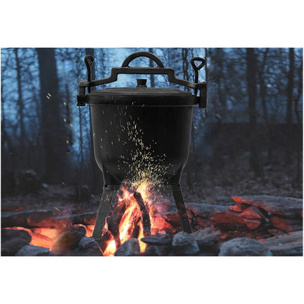 Meyerhoff Dutch Oven 15L – Gietijzeren Heksenketel met Afneembare Poten – Outdoor Pan voor Kampvuur of Open Vuur – Veilig Ventilerend Deksel – Zwart