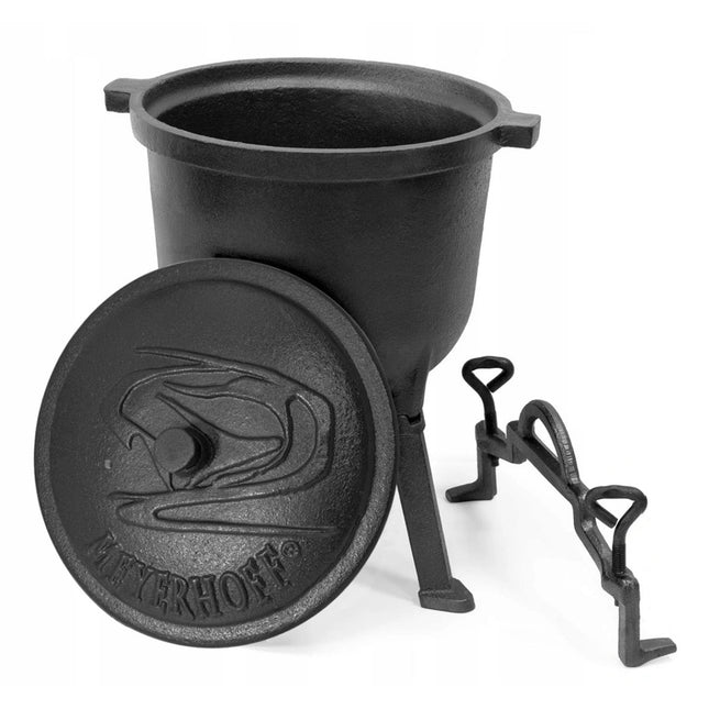 Meyerhoff Outdoor Dutch Oven 8 L – Gietijzeren Heksenketel met Deksel & Afneembare Poten – Voor Kampvuur of Open Vuur – Zwart