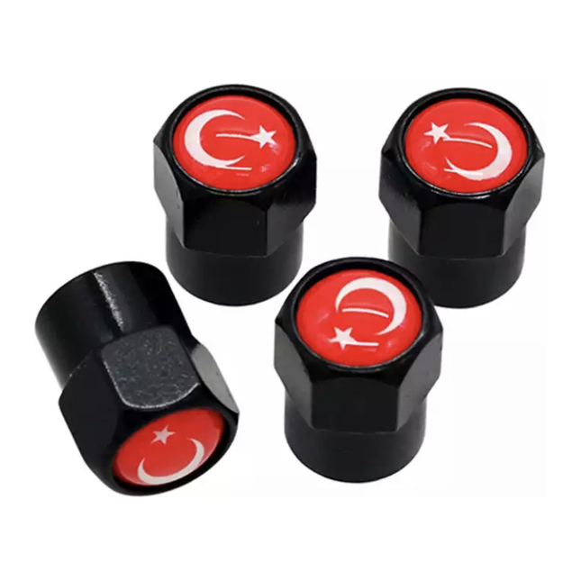 TT-products ventieldoppen aluminium Turkse vlag zwart 4 stuks