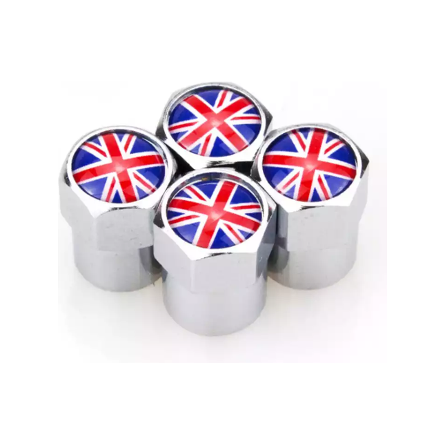 TT-products ventieldoppen aluminium Britse vlag zilver 4 stuks