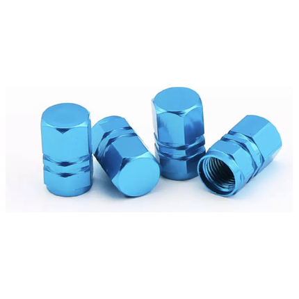TT-products ventieldopppen hexagon light blue aluminium 4 stuks lichtblauw