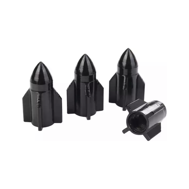 TT-products ventieldoppen Black Rockets aluminium 4 stuks zwart